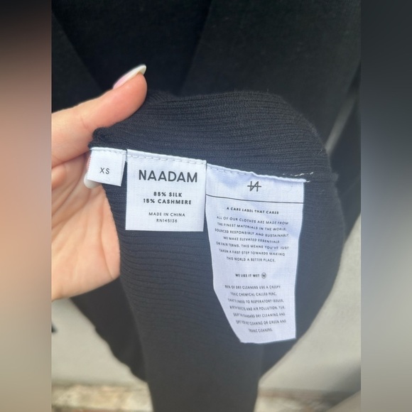 NAADAM Silk Cashmere Long Sleeve Cardigan Dress Black - Picture 7 of 8